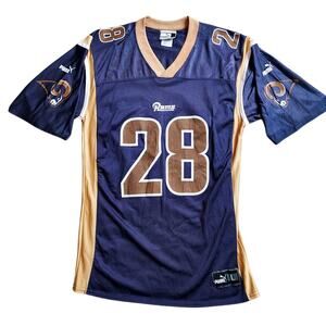 VTG Puma NFL St. Louis Rams Marshall Faulk Football Jersey Blue Gold Men's Sz LG